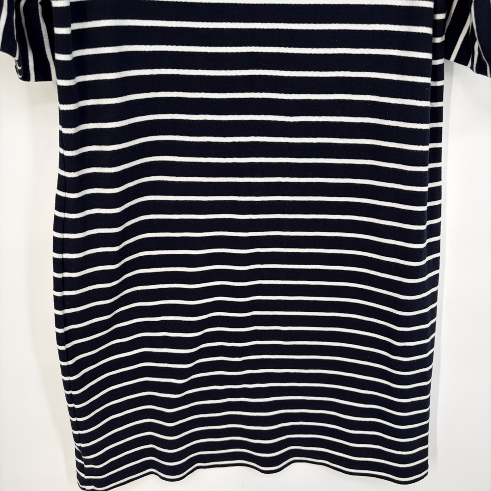 Talbots Striped Bell Sleeve Shift Dress XL Cotton Navy White Nautical Summer - Picture 9 of 10